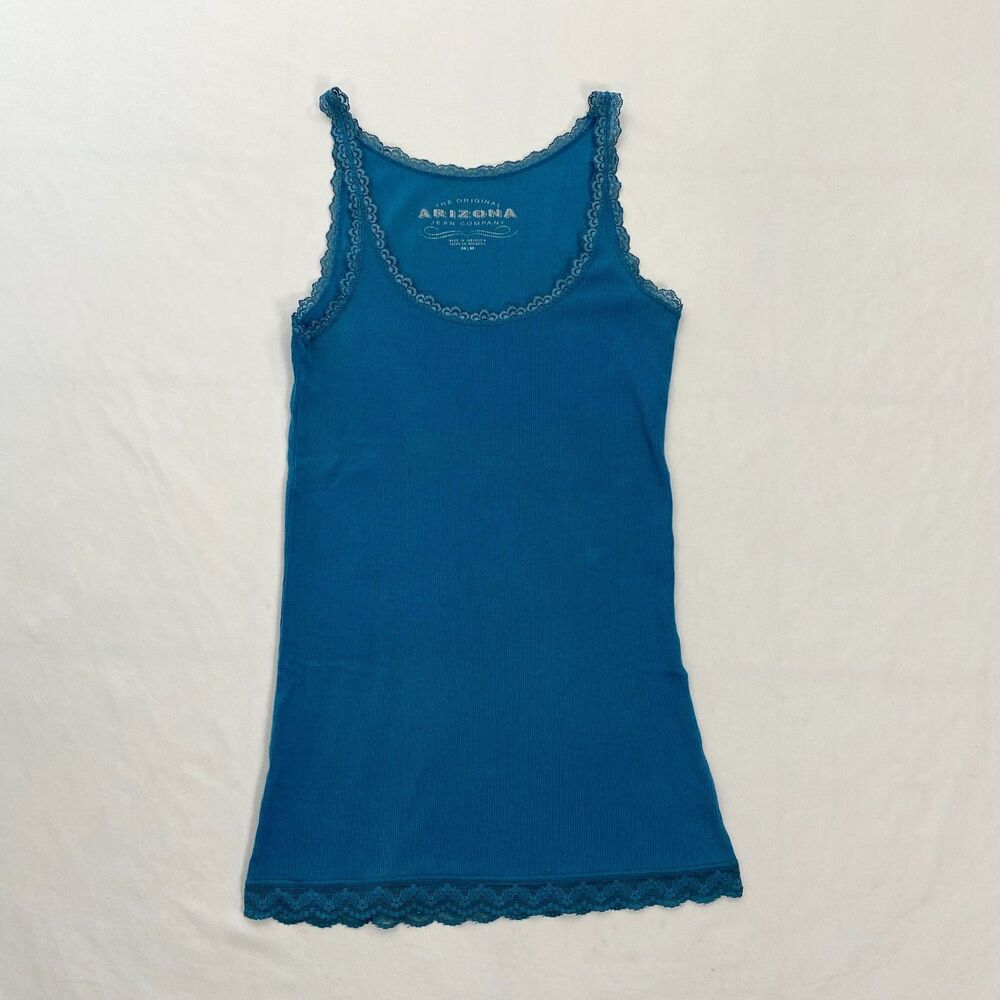 Arizona Jean Co Tank Top Medium Lace Trim Y2K Babydoll Ribbed Elena Bella Swan